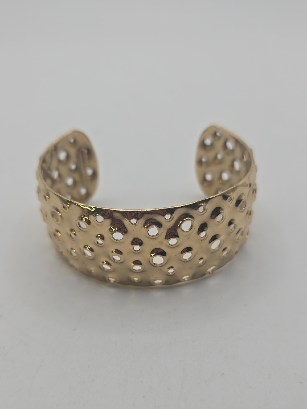 Hanna Long Gold Tone Hammered Hole Cuff Bracelet